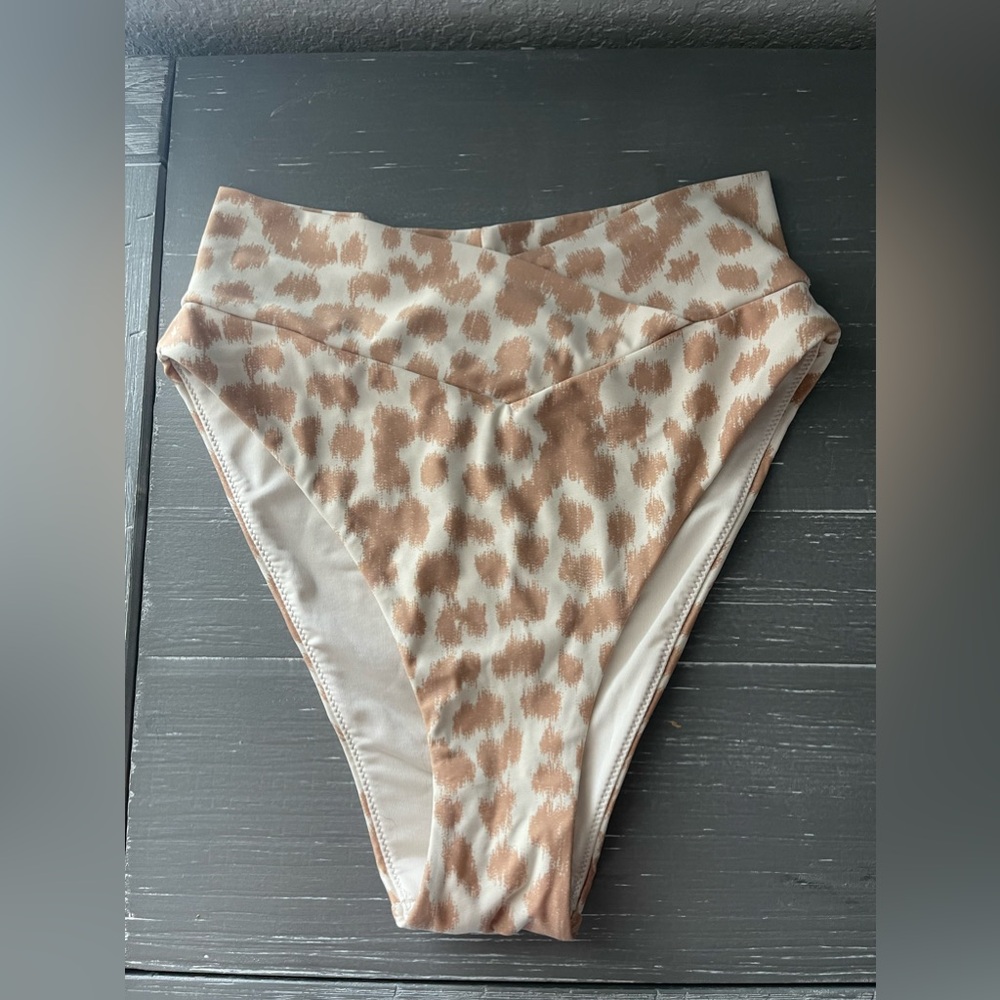 AERIE | Crossover high cut cheeky bikini bottom size small; color: toasty